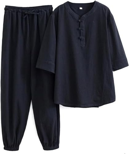 KaloKLU Tai Chi Suits Tai Chi Clothing Women's Kung Fu Uniform Cotton Linen Martial Arts Set Short Pants Zen Meditation Uniform Tang Suit Traditional Chinese Clothing (Green XXL), black, XL