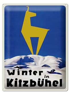 Femer Blechschild Reise 30x40 cm Winter in Kitzbühel Berge Schnee Deko Schild