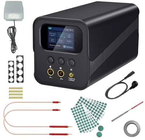 Punktschweißgerät für Akkus, Kondensator Batterie Punktschweißgerät | Dual-Puls Kondensator für Nickel, Kupfer und Stahl, mit Fußpedal, Display und 200 Isolierpapieren für DIY Batteriepacks