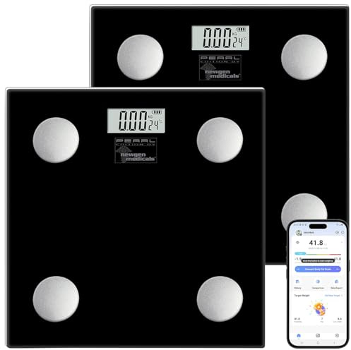 newgen medicals Personen Waage: 2er-Set 17in1-Glas-Körperanalysewaagen, App für iOS & Android, 180 kg (Muskelmasse Waage, Google)