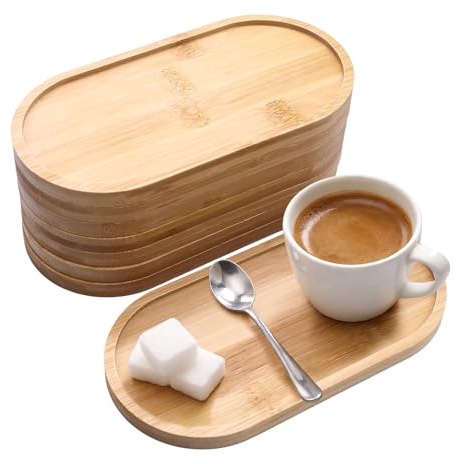 PWGHWG 8 Stück Oval Holztablett Klein Bambus Tablett Mini Tablett Holz | Bambus Servierplatte Kleines Bambustablette für Untersetzer Tee Kaffee Kuchen, 17,5×8,8×1cm