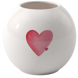 Villeroy & Boch Like. by with Love Vase, Maße: ca. 13 x 13 x 11,5cm, Weiß mit rotem Aquarelldekor, Spülmaschinenfest, Herzmotiv, Dekorative bauchige Vase, Premium Porzellan