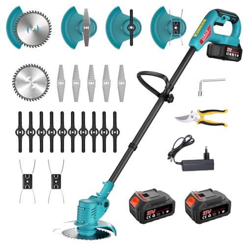 Tagliabordi a Batteria, Decespugliatore 700W con 2x 4.0Ah Batterie, Larghezza Taglio 15cm Pieghevole, 3-in-1 Tagliaerba & Falciatrice, 1.7kg Leggero per Giardino