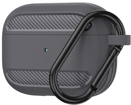 Techsuit für AirPods 3 Carbon Silikon Hülle mit Premium Textur Design, LED Ausschnitt, Stoßfester Schutz, Kabelloses Laden Kompatibel, Sicherer Verschluss, Weiche Haptik, Grau