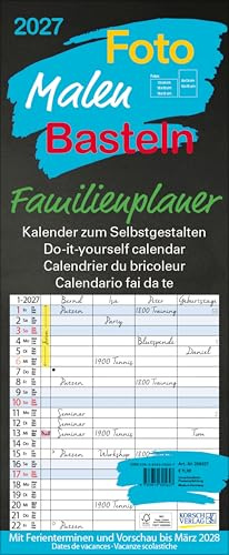 FMB Familienplaner schwarz 2027: Familienplaner mit 4 Spalten als Fotokalender zum Selbstgestalten. Familienkalender mit Ferienterminen und festem Bastelpapier.