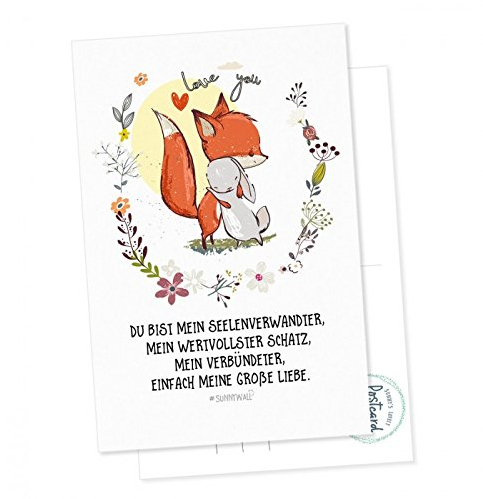 Postkarte Fuchs und Hase - Du bist mein Seelenverwandter, einfach mein größter Schatz