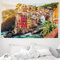 ABAKUHAUS Italien Wandteppich und Tagesdecke, Riomaggiore bei Sonnenuntergang aus Weiches Mikrofaser Stoff Waschbar ohne Verblassen Digitaldruck, 230 x 140 cm, Beige Braun
