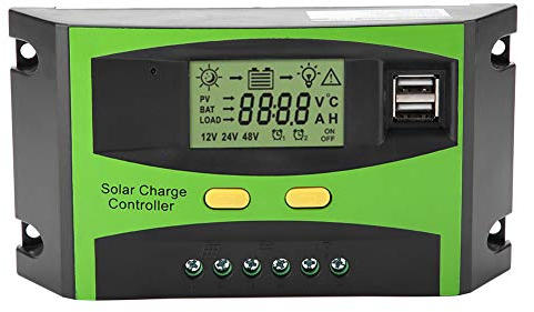 Solarladeregler, Laderegler Solar 12V / 24V 20A Solarpanel Regler, Intelligenter Panel Batterieregler mit zwei USB Anschlüssen