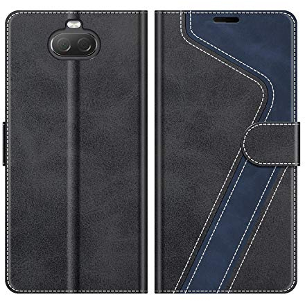 MOBESV Coque pour Sony Xperia 10, Housse en Cuir Magnétique Fonction Stand Étui pour Sony Xperia 10, Élégant Noir