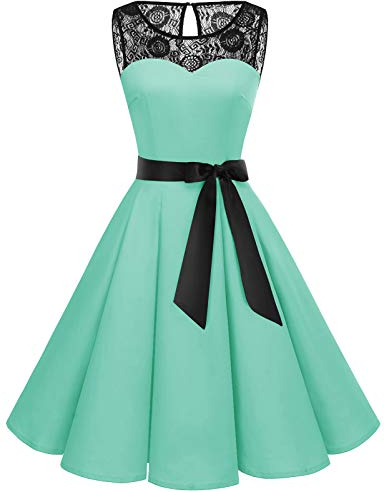 Bbonlinedress Abendkleider elegant für Hochzeit Winterkleid Rockabilly Kleider Knielang Cocktailkleid Jugendweihe Kleider Spitzenkleid konfirmationskleider Mint XS