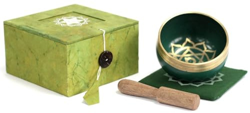 7 Chakra Singing Bowl Gift Boxed Set with Wooden Striker and Mat/Cushion Mindfulness Meditation Yoga (Heart)