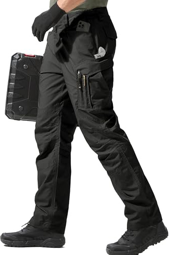 FREE SOLDIER Men's Tactical Pants Water Resistant Ripstop Cargo Work Lightweight EDC Hiking Pants with Multi Pockets(Black34Wx32L)