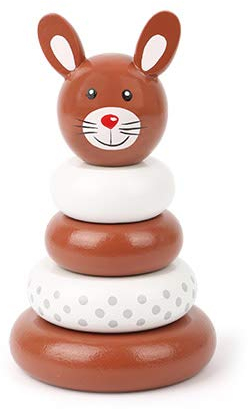 Small Foot 11591 Stapelturm Hoppelhase aus Holz, handbemaltes Steckspielzeug für Baby und Kleinkind, 5-TLG, Höhe 14 cm