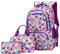 SellerFun Girl Geometric Printed Primary Junior High University School Bag Bookbag 3pcs Backpack Sets(2# Purple-3pcs,35L)