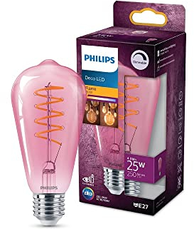 Philips ampoule LED Edison E27 25W Blanc Chaud Rose Compatible Variateur, Verre