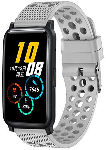 SkyBand Respirant Sport Silicone Classique Bracelet De Remplacement Compatible pour Montres connectées Honor Watch ES (Gris)