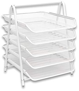 OSCO White Wire Mesh 5 Tier Letter Tray | A4 | Desk File Organiser | Paper Storage | Office Document Sorter | Paperwork Filing | Easy Assembly | H37.3 x W29.5 x D34.0 cm |