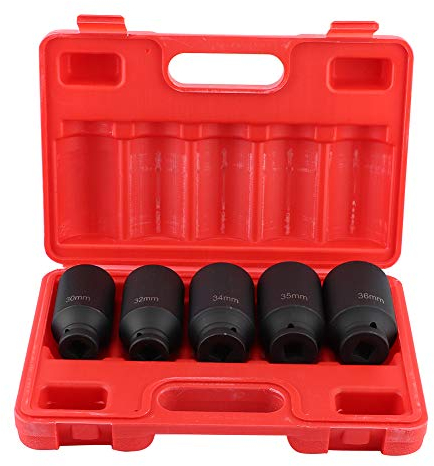 Antriebs-Schlag-Steckschlüssel-Set, 5 Stück Chrom-Vanadium-Stahl Drive Deep Impact Socket mit 12-kant-Achse, Nabenmutter, metrisch, tief, für 1/2-Zoll-Antriebsratsche