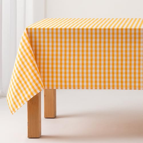 Nappe Anti-Taches Tableau Vichy, Coton, Toucher Tissu, 140x180 cm, Couleur Jaune