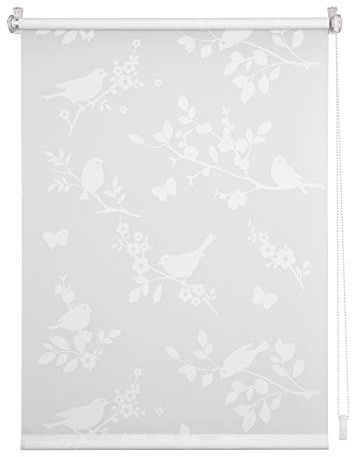 Lichtblick Seitenzugrollo Klemmfix, ohne Bohren, Klemmträger, lichtdurchlässig, Blickdicht, Ausbrenner, weiß-weiß Weiß Pflanze,80 cm x 150 cm (B x L)