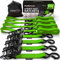 FORTEM Cinghie a Cricchetto, Resistenza fino a 2362 Kg, Set da 4 Cinghie di Fissaggio da 3,05 m, 4 Maniglie Morbide, Cinghie Fissaggio per Moto, Ganci in Metallo Rivestiti, Custodia Inclusa (Verde)