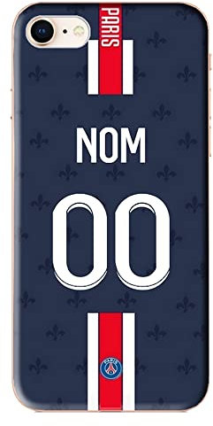 Coque Football iPhone 7/8 Personnalisable Paris Domicile Saison 2021/2022 Bord Noir TPU Silicone à Personnaliser avec nom et numéro au Choix. Housse de Foot pour Smartphone personnalisée.