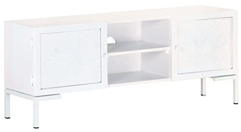 vidaXL Mangoholz Massiv TV Schrank Lowboard TV Möbel Tisch Board Sideboard Fernsehtisch Fernsehschrank HiFi-Schrank Weiß 115x30x46cm