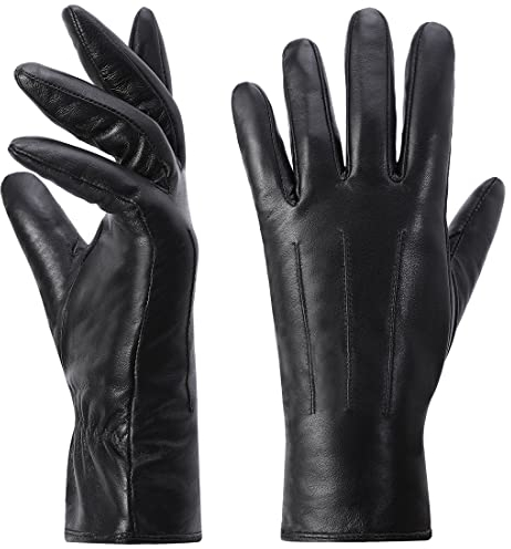 Harssidanzar Damen Leder handschuhe Winter Warmes Kaschmirfutter Touchscreen Vintage Finished GL017EU,Schwarz, Größe XL