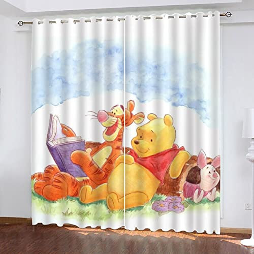 Fgolphd Verdunkelungsvorhang im Pooh Bear, wasserdichter Stoff gardinen für kinderzimmer,Ösen Oben für gardinen, 100% Polyeste,2 Paneele (1,100×140(BxH))