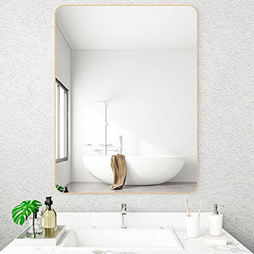 YKYR Miroir Mural Rectangle Miroir De Salle De Bain Grand Miroir en Métal Noir Doré Miroir De Courtoisie 50 X 70cm 60 X 80cm Suspend Horizontal Ou Vertical (Color : Rose Gold, Size : 30 x 40cm)