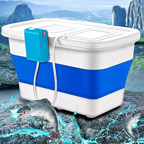 DYK&NX Rechargeable Fish Bucket, Foldable Live Fishbox, Oxygen Air Pump Aerator Fishing Bucket, Multi-functional Live Fish Bait Bucket, Outdoor Camping Fishing Bag and Fish Protection