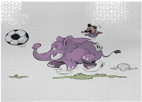 ABAKUHAUS Elefant Puzzle, Elefant das Fußball spielt, Heirloom-Qualität lustige Aktivität für die Familie langlebiger Karton, 1000 Stücke, lila Weiß