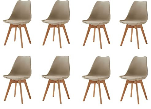 GrandCA HOME Pack de 8 Sillas de Comedor, Silla de Cocina con Patas de Madera de Haya, Sillas Tapizadas para Comedor, Salón y Cocina(Beige-8)