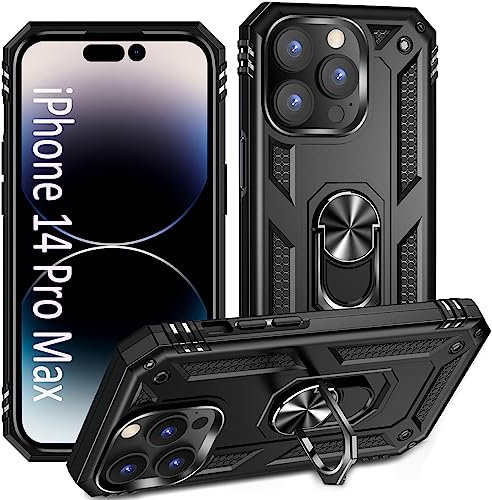 ADDIT iPhone 14 Pro Max Case with Ring Holder Stand, Magnet Car Mount, Military Grade, Heavy Duty, Black