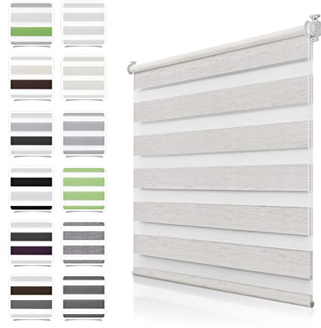 Doppelrollo Klemmfix ohne Bohren Leinen B60 x H140cm(Stoffbreite 55cm) Duo Rollos für Fenster ohne Bohren Klemmrollo Zebrarollo Seitenzugrollo mit Kindersicherung Fenster Rollos für innen