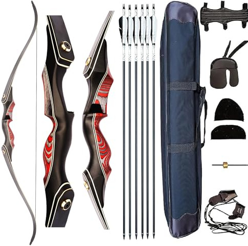 PMZ 60 Recurve Bow and Arrow Set Wooden Archery Hunting Bow 20-60lbs(45LBS