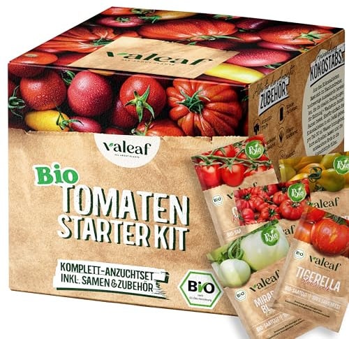 valeaf BIO Tomaten Starter Set I 5 Sorten Tomatensamen Saatgut I Tomatenpflanzen selber ziehen I Samen Anzuchtset Garten Geschenk