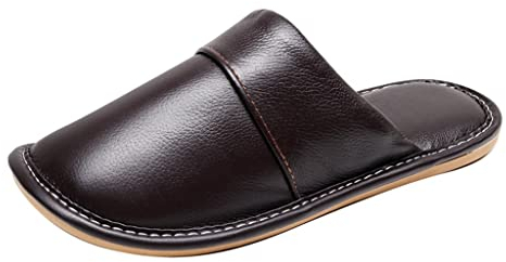 Samnuerly Kuhfell-Herbst- und Winter-Haushalts-Baumwollhausschuhe Herren-Hausschuhe mit dickem Boden aus Leder zum Warmhalten (Color : A, Size : 30(43-44)) (A 30(4344))