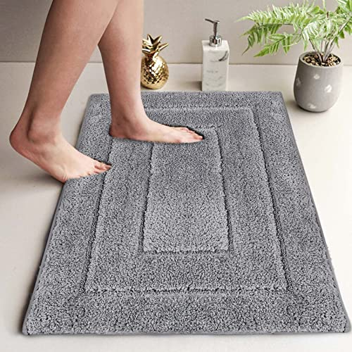 DUNSOO Badezimmerteppich, Badematte rutschfest Waschbar, Weiche Badteppich Wasserabsorbierend Mikrofaser Badvorleger für Dusche,Badewanne und Toilette - Grau,60 x 90 cm