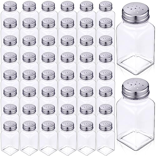 Bokon 48 Pack Glass Salt and Pepper Shaker Bulk with Stainless Lids Tops 2.7oz Small Spice Shaker for Kitchen Restaurants and Catering Wedding Party Supplies