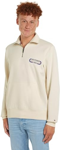 Tommy Hilfiger Herren Sweatshirt mit Reißverschluss Halber Zipper, Weiß (Calico), M