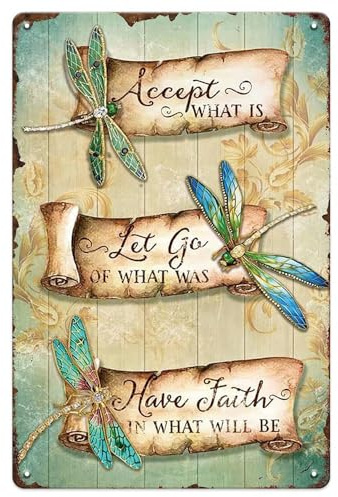 YOYI ART Blechschild mit Libellenmotiv – Accept What Is, Let Go Of What Was, Have Faith In What Will Be, Vintage-Schilder für Zuhause, Schlafzimmer, Garten, Terrasse und Hof, Wanddekoration, Kunst,