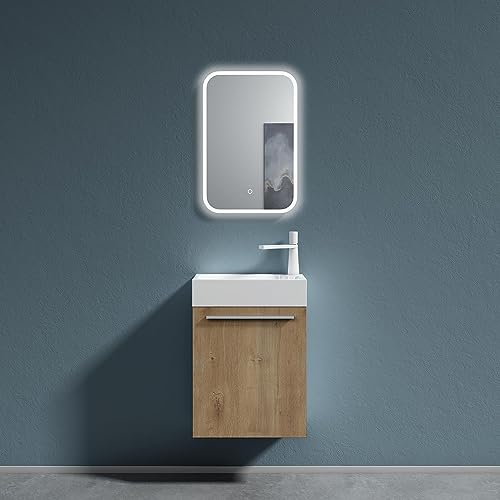 doporro Badezimmer-Set Waschplatz Badmöbel-Set Gäste WC Waschbecken Waschtisch mit Unterschrank in Kerneiche Waschbeckenunterschrank 46x26x63cm Pisa
