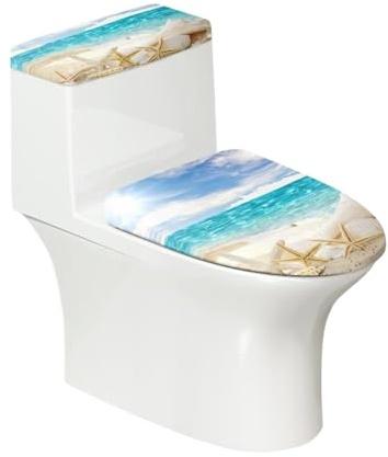 chaqlin Strand Seestern WC Deckel Abdeckung und WC Tank Deckel Abdeckung für Badezimmer Dekorativ Maschinenwaschbar Polyester WC Tank Abdeckung Toilettendeckel Sitzbezug Set