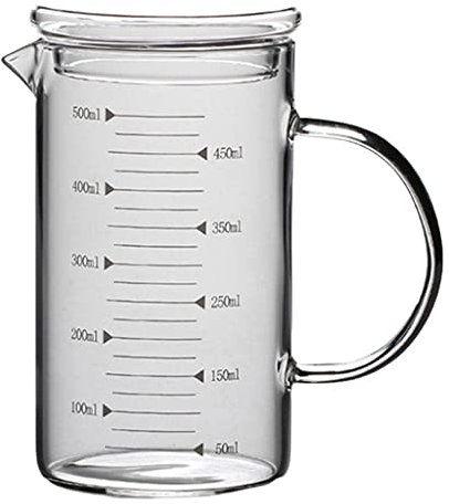 Vaso medidor de cristal con tapa con asa multifunción para cocina 500 ml