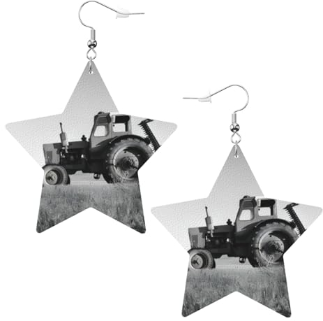 OPSREY Traktor Landwirtschaft Ruhig bedruckte modische Leder-Ohrringe drapierte Haken-Ohrringe sternförmige Ohrringe, Einheitsgröße, Kunstleder