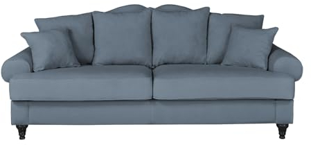 Furn.Design Sofa in blau Mikrofaser Couch 3,5-Sitzer Wohnzimmergarnitur im Landhaus-Stil 230 cm Adelina (Blau)