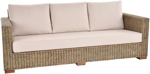 Krines Home Wohnzimmer Sofa Malaka aus Natur Rattan Loungesofa Rattanmöbel Dreisitzer (Vintage Braun)