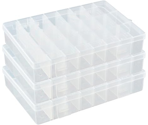 Sortierbox mit 24 verstellbaren Fächern aus Kunststoff | Aufbewahrungsbox Organizer Sortimentskasten Perlenbox - 3 Stück