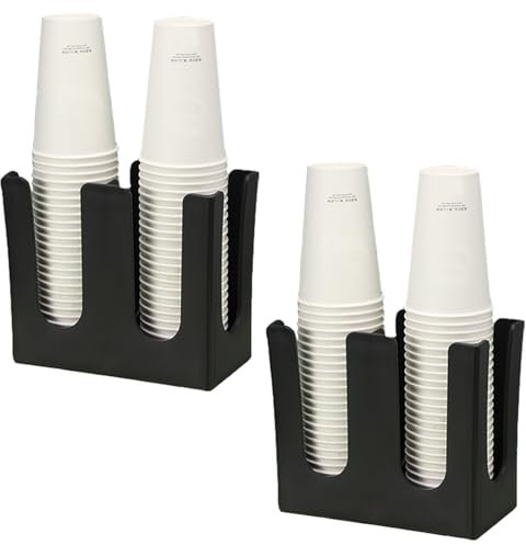 Tirifer 2 Pack Disposable Paper Cup Dispenser, Coffee Cup and Lid Holder, 2 Compartment Coffee Cup and Lid Storage Organizer Holder for Countertop Coffee Station Bar Restaurant Breakroom, Black